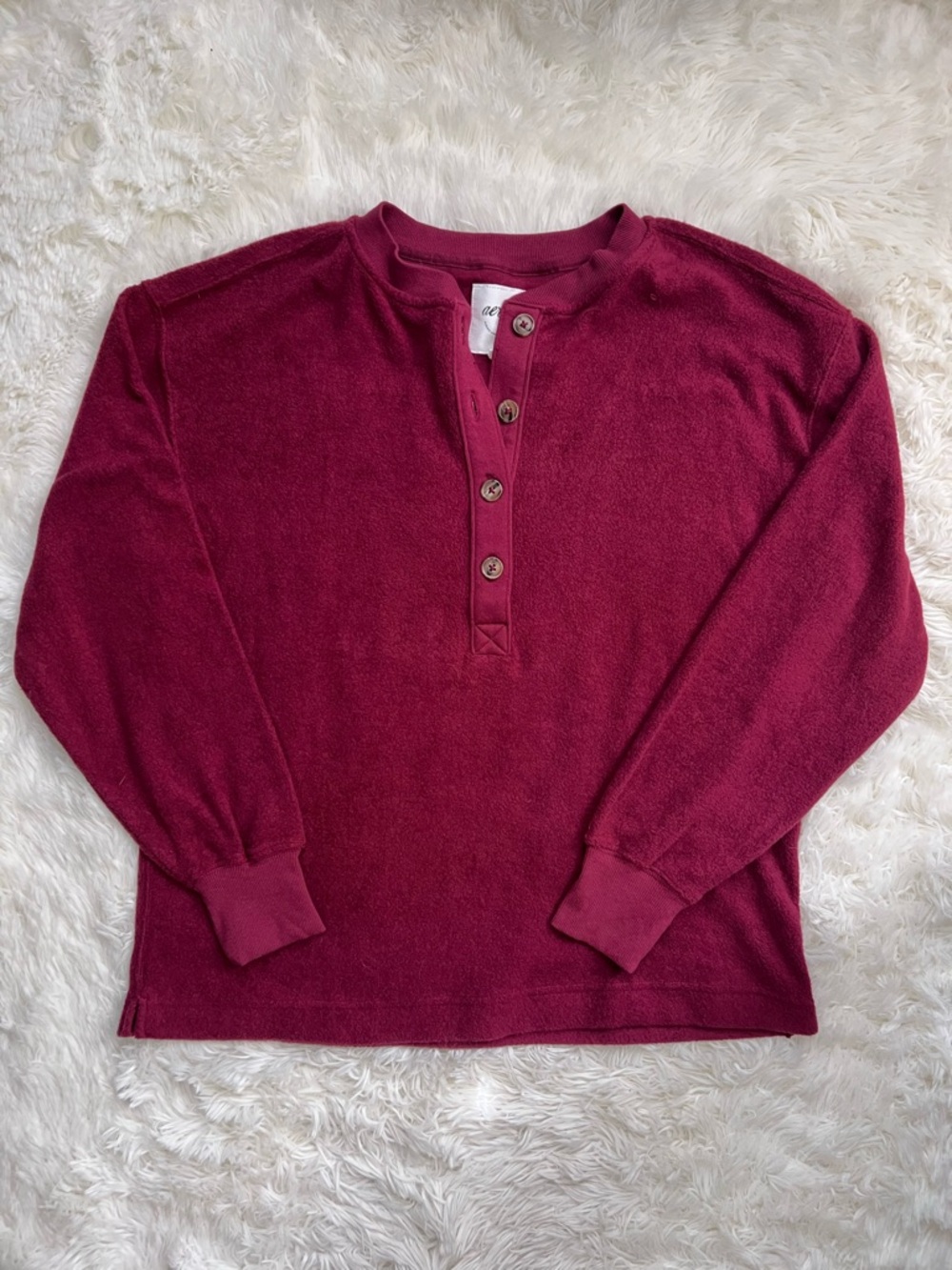 Aerie Deep Red Sherpa Henley Sweatshirt